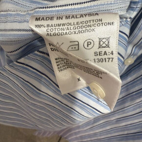 HUGO BOSS Dress Shirt Men’s 17.5 34/35 XL Blue Black Striped Quiet Luxury Modern - Picture 7 of 7